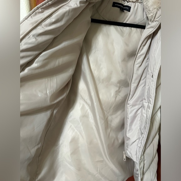 Andrew Marc Cream Puffer Jacket Faux Fur Lined Hood and Collar Womens M - Picture 9 of 15